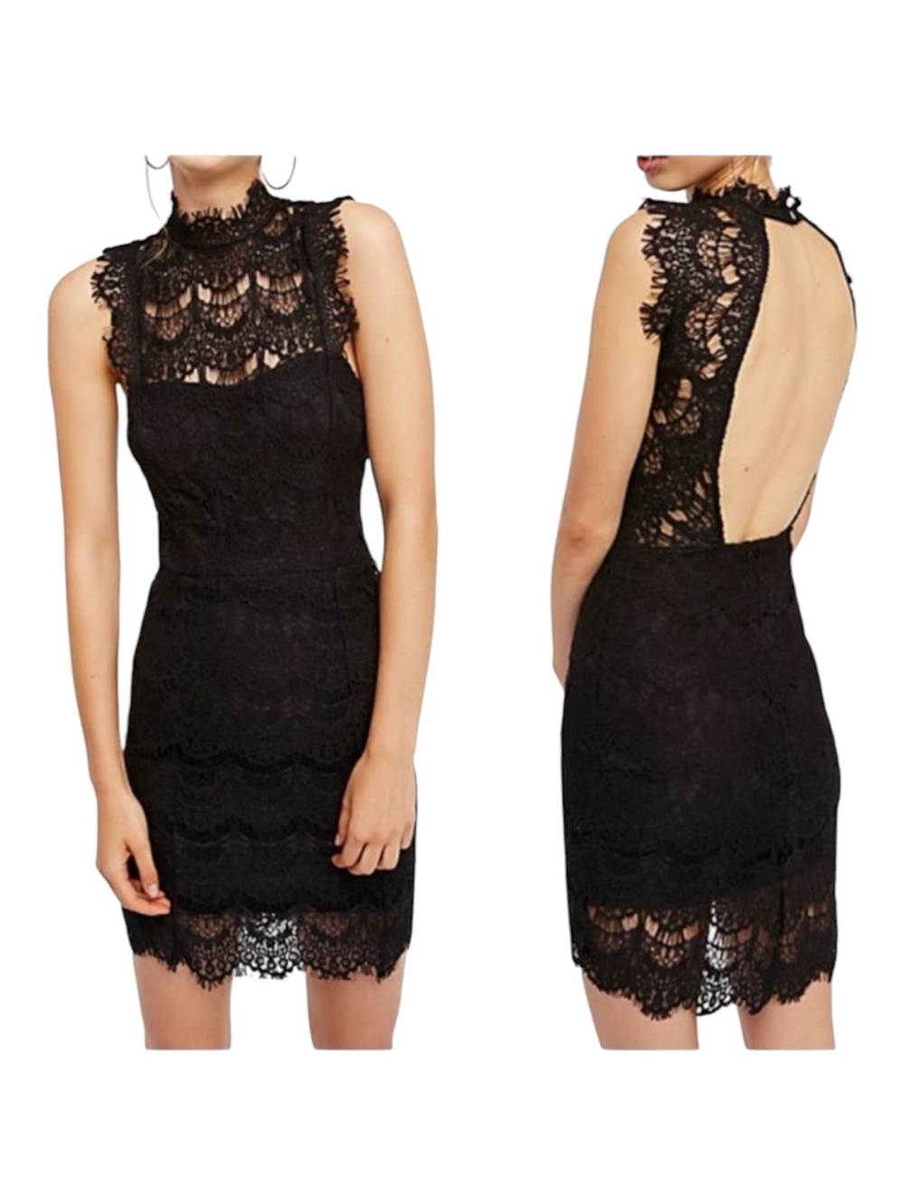Free People Daydream Lace Slip Dress Mini Open Back Sleeveless Black S - Picture 2 of 12